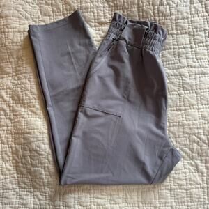 Light Gray High Waisted Elastic Waist Paperbag Pants Tapered Trousers — Size L